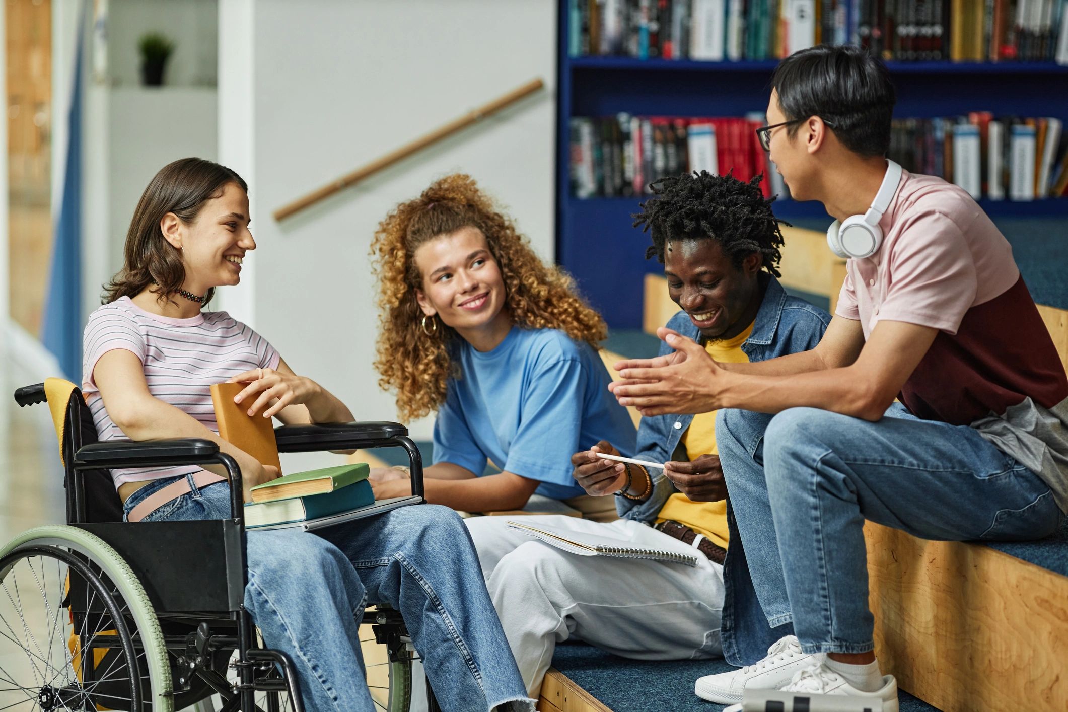 Diverse students collaborating in a study setting
