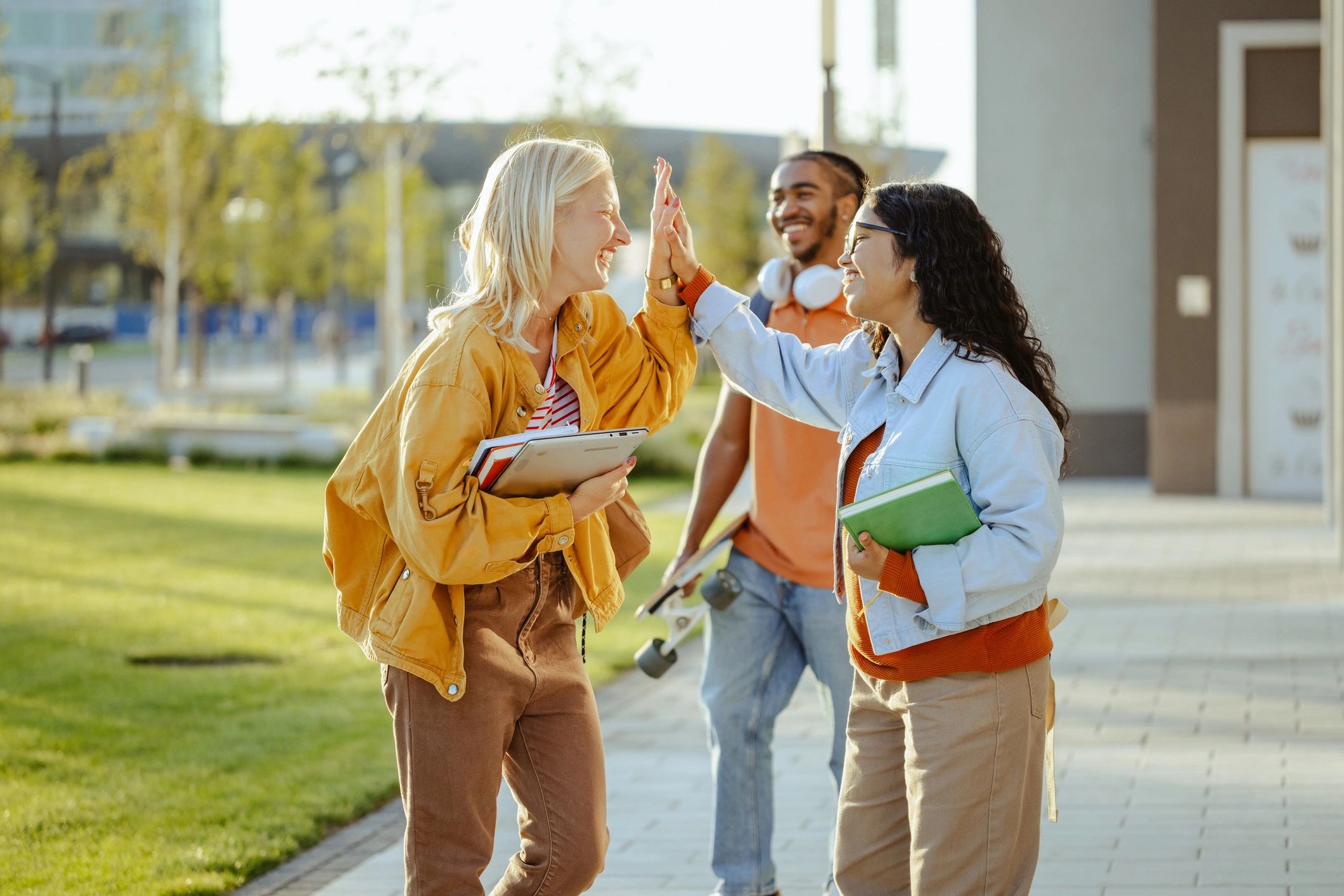 Successful diverse students outdoors