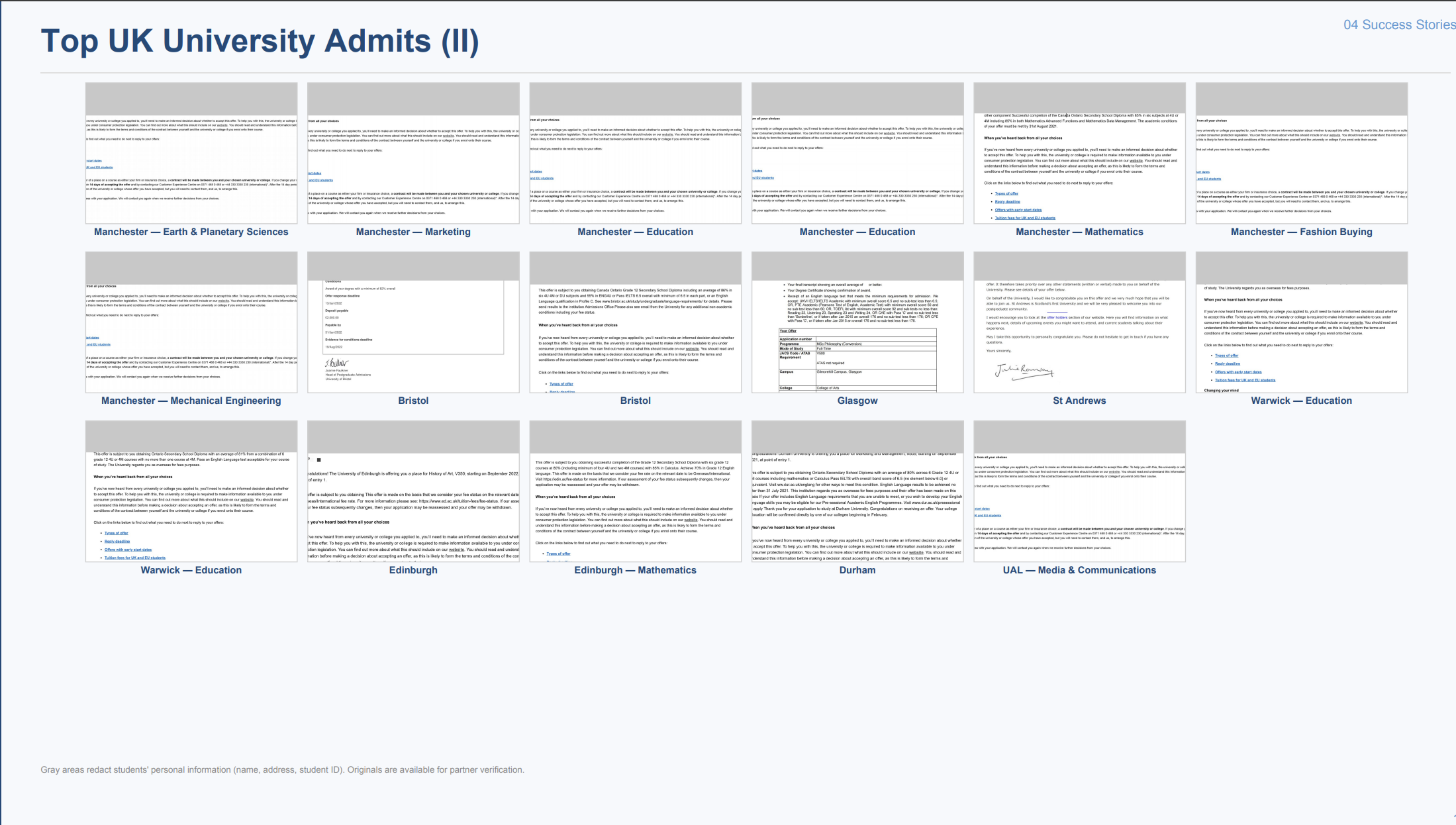 University offer document